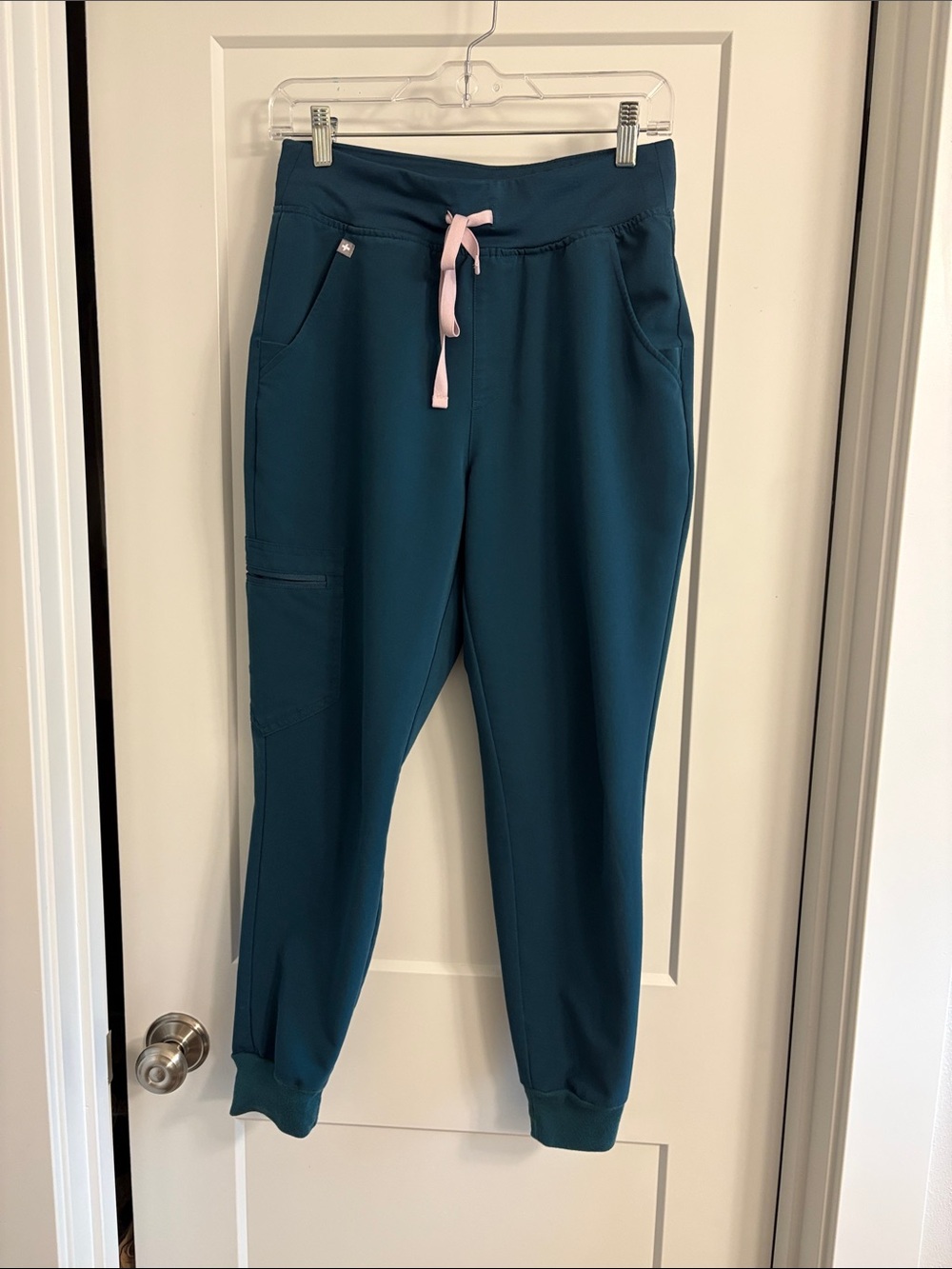 Figs Caribbean blue Joggers with Pink Drawstring